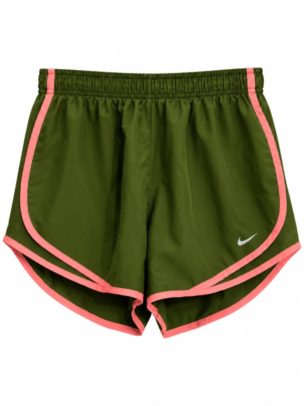 Nike Dri-FIT Women’s L Running Shorts Olive Green Coral Pink Lined Athletic